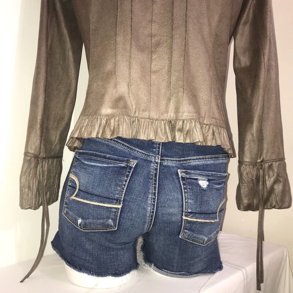 Extenzo Paris Ruffled Suede Stretch Button Blazer - Picture 9 of 11